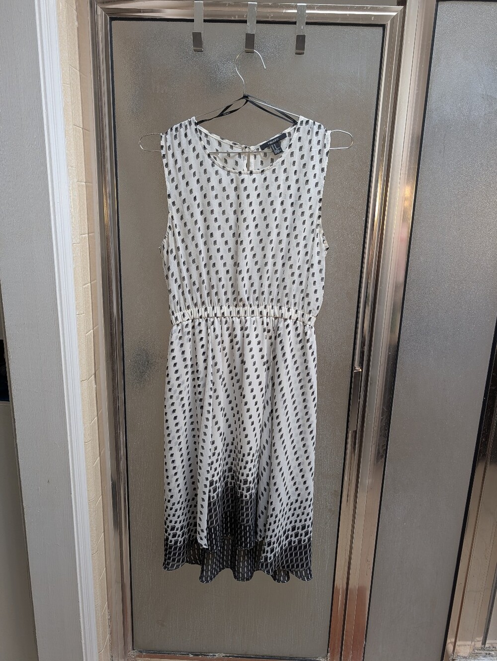 Forever 21 White Dress with Black Ombre Dot Pattern
